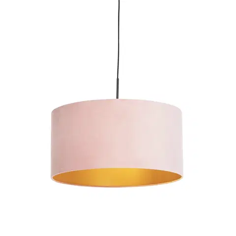 Zavesne lampy Závesné svietidlo s velúrovým odtieňom ružové so zlatom 50 cm - Combi