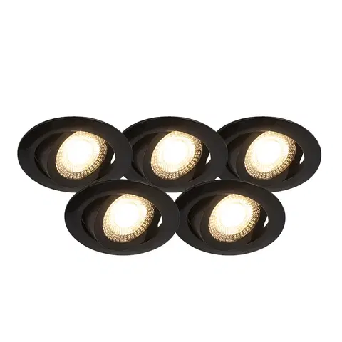 Zapustene svietidla Sada 5 moderných zapustených bodových svetiel čiernej farby vrátane LED 3-stupňovo stmievateľných - Mio