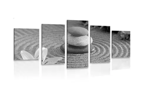 Čiernobiele obrazy 5-dielny obraz Zen záhrada a kamene v piesku v čiernobielom prevedení