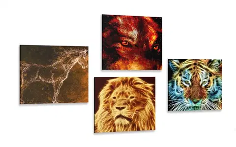 Zostavy obrazov Set obrazov tajomná abstrakcia zvierat