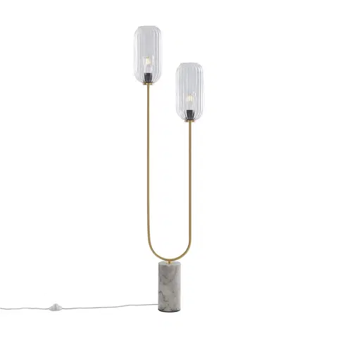 Stojace lampy Stojacia lampa Art Deco mosadzná s čírym sklom 2-svetlo - Rid