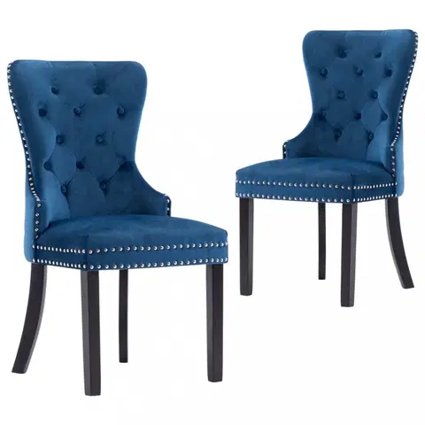 Jedálenské stoličky a kreslá Jedálenská stolička 2 ks zamat / kaučukovník Dekorhome Modrá