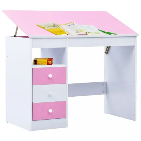 Detské stoly a stoličky Detský písací stôl náklopný Dekorhome Ružová