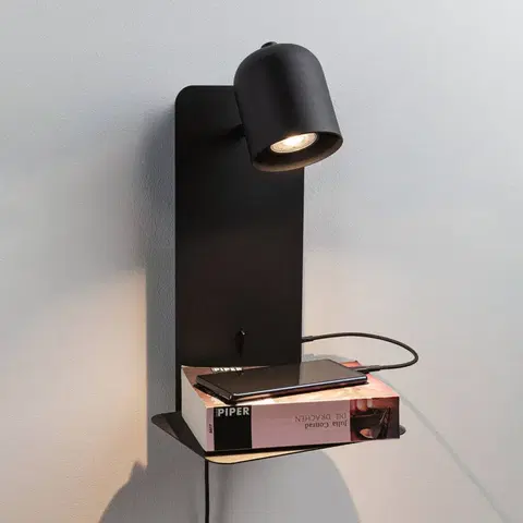 Nástenné svietidlá Paulmann Paulmann Malena USB bodové svetlá polička čierna
